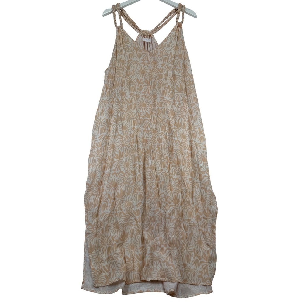 Ibiza Womens Peach Cream Floral Sunburst Braided Strap Maxi Dress Large RN103658